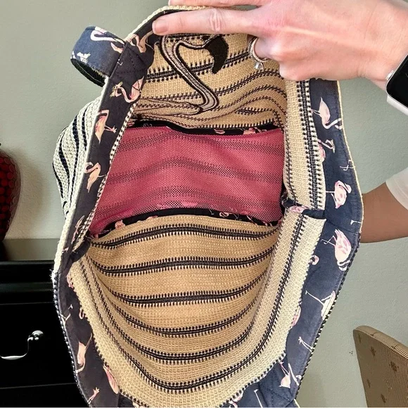 Vera Bradley Flamingo Applique Straw Beach Shoulder Tote Bag - Picture 14 of 16